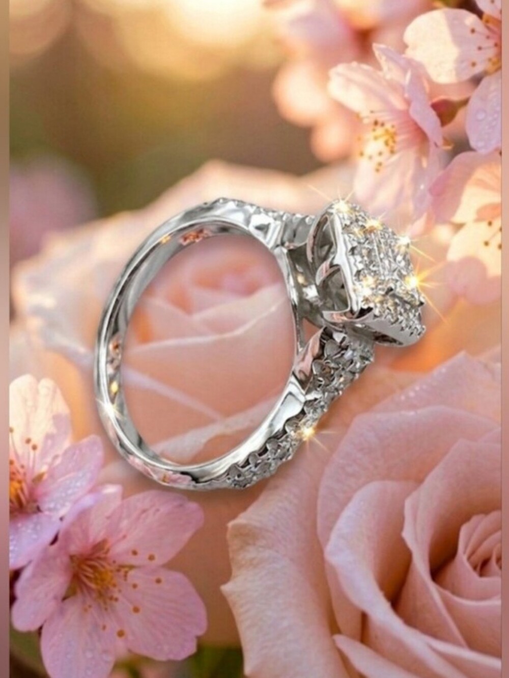925 Sterling Silver Square Halo CZ Engagement Ring - White Sz 8
